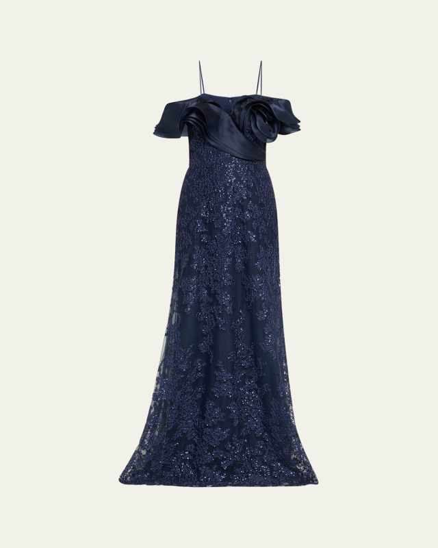 Sequin Embroidered Organza & Tulle Gown